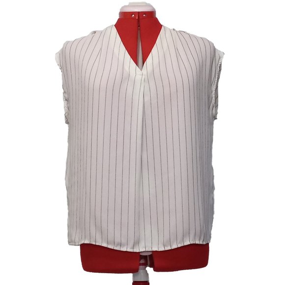 Banana Republic V-Neck Off-White Blouse With Thin Black Stripes Size US SP - Picture 1 of 4